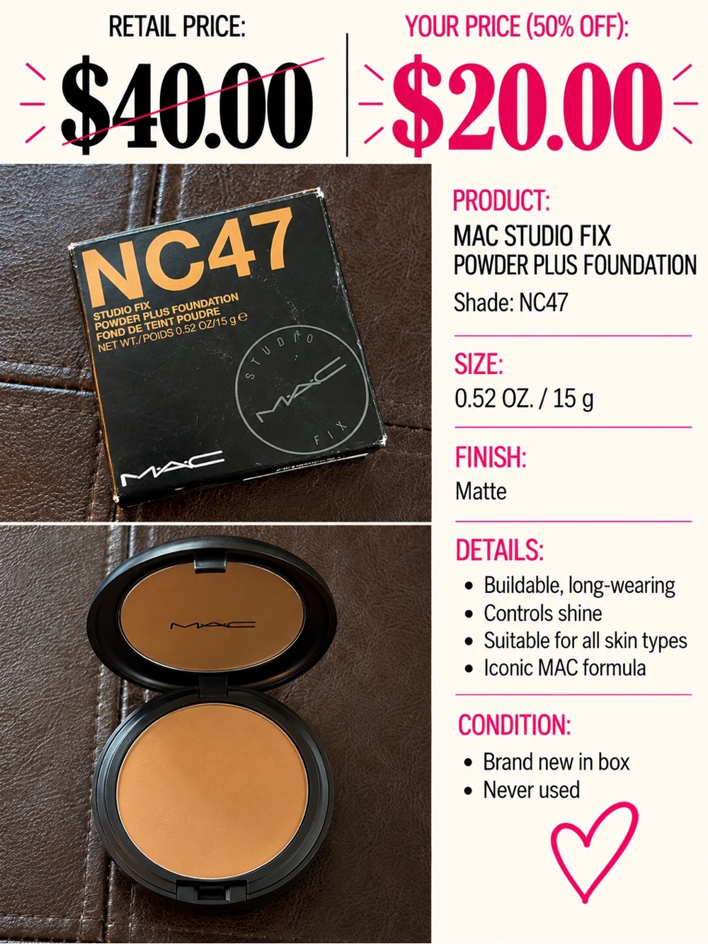 MAC Cosmetics Studio Fix Powder Plus Foundation NC47 Matte Brown